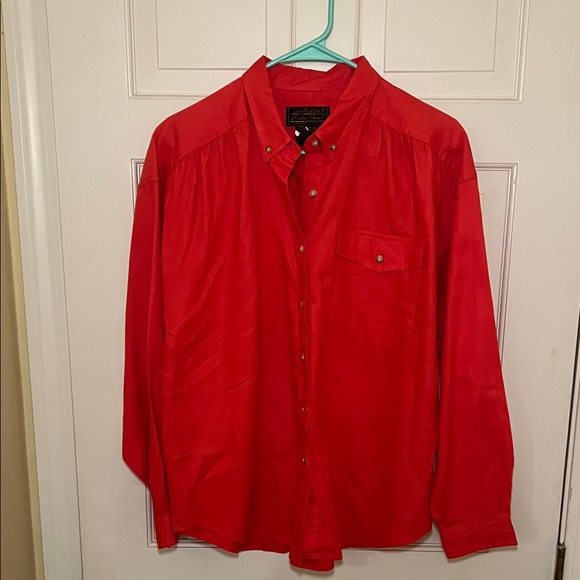 100% Linen Eddie Bauer Vibrant Red Casual Button Down Shirt - Picture 1 of 11
